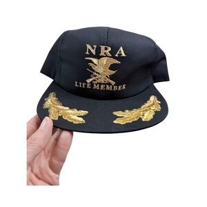 NRA Snapback Hat Mens OSFA Black Excellent Vintage Life Member Gold Embroidery